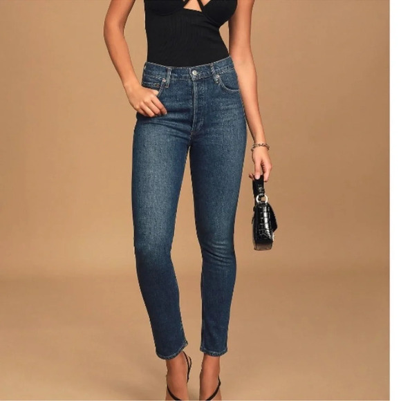 Agolde Nico High Rise Slim Denim Jeans in Fixation Women’s 28 Classic Americana - Picture 2 of 10